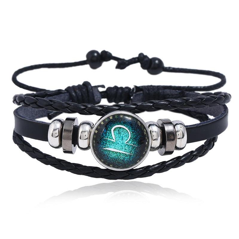 Wholesale Leather Luminous Zodiac Bracelet